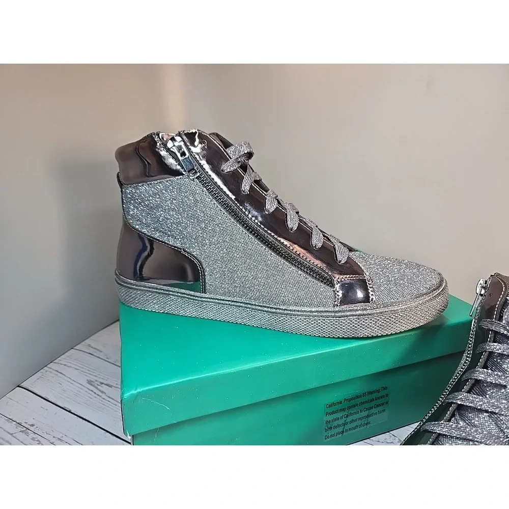 Lauren Lorraine Skippy Sz 10 Pewter High Top Sneaker Bling‎ Sparkle Fabulous